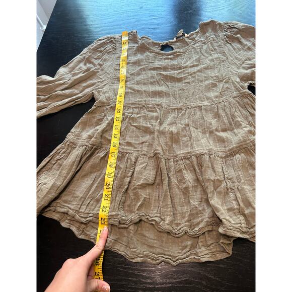 Flowy Babydoll Style Oversized Blouse- army green- Large Preppy Boho layered - Picture 4 of 7